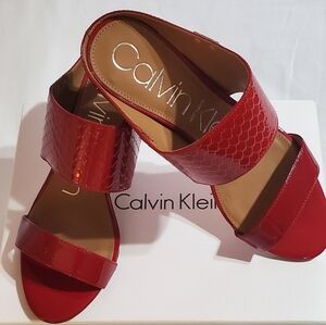 Calvin Klein Red Heeled Slip In Sandals New In Box Sz 7.5
